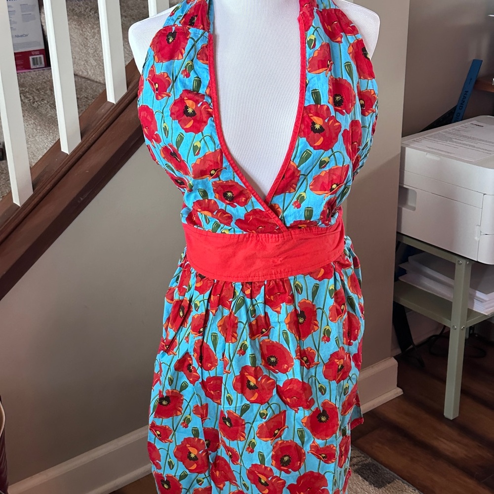 Floral Halter Dress with Red Poppies - A8001